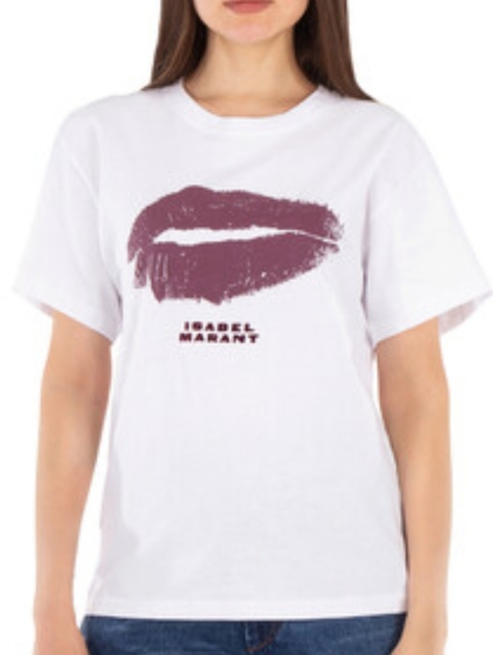 NWT Unisex Isabel Marant Crew Neck White Tee with Lip Graphic Print
